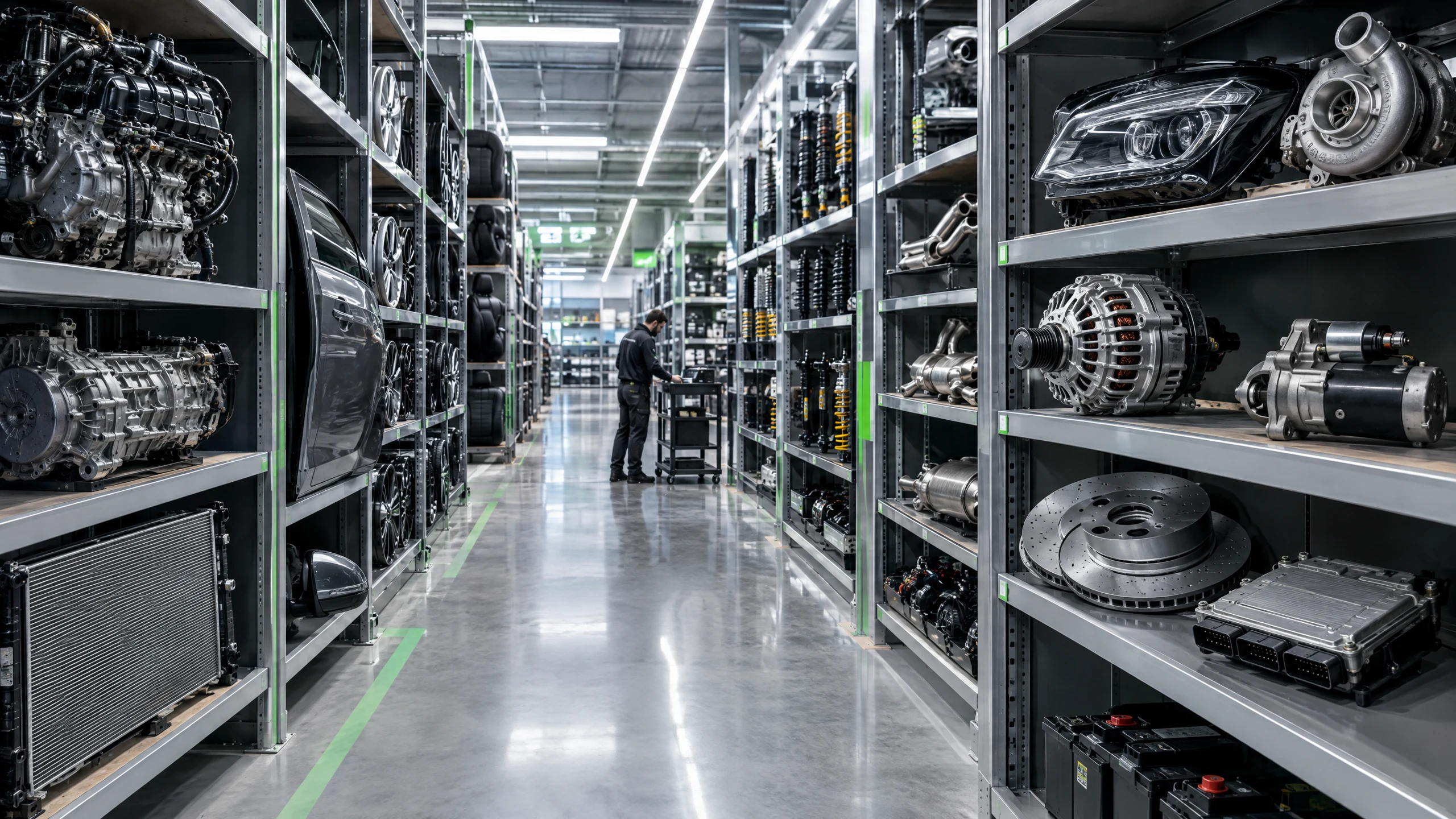The warehouse: illustrative parts and tools, not a live stock display