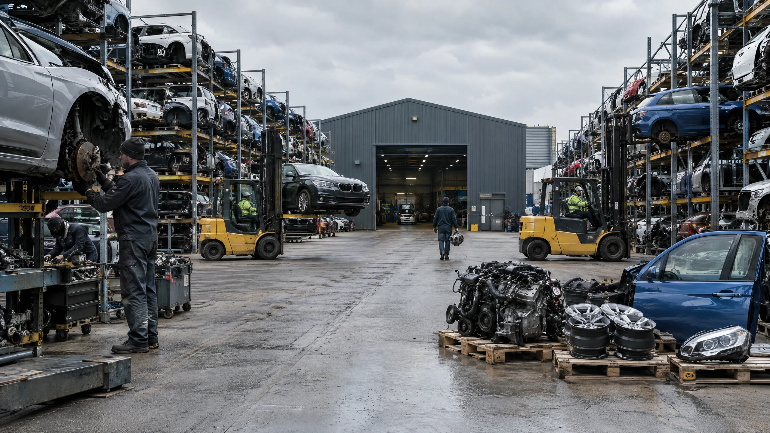 The breaker yard: illustrative parts and tools, not a live stock display